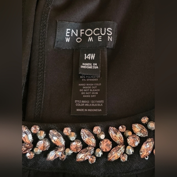 En Focus Black Beaded Neck Chiffon Cocktail Dress 14W Plus Size Formal - Picture 8 of 9